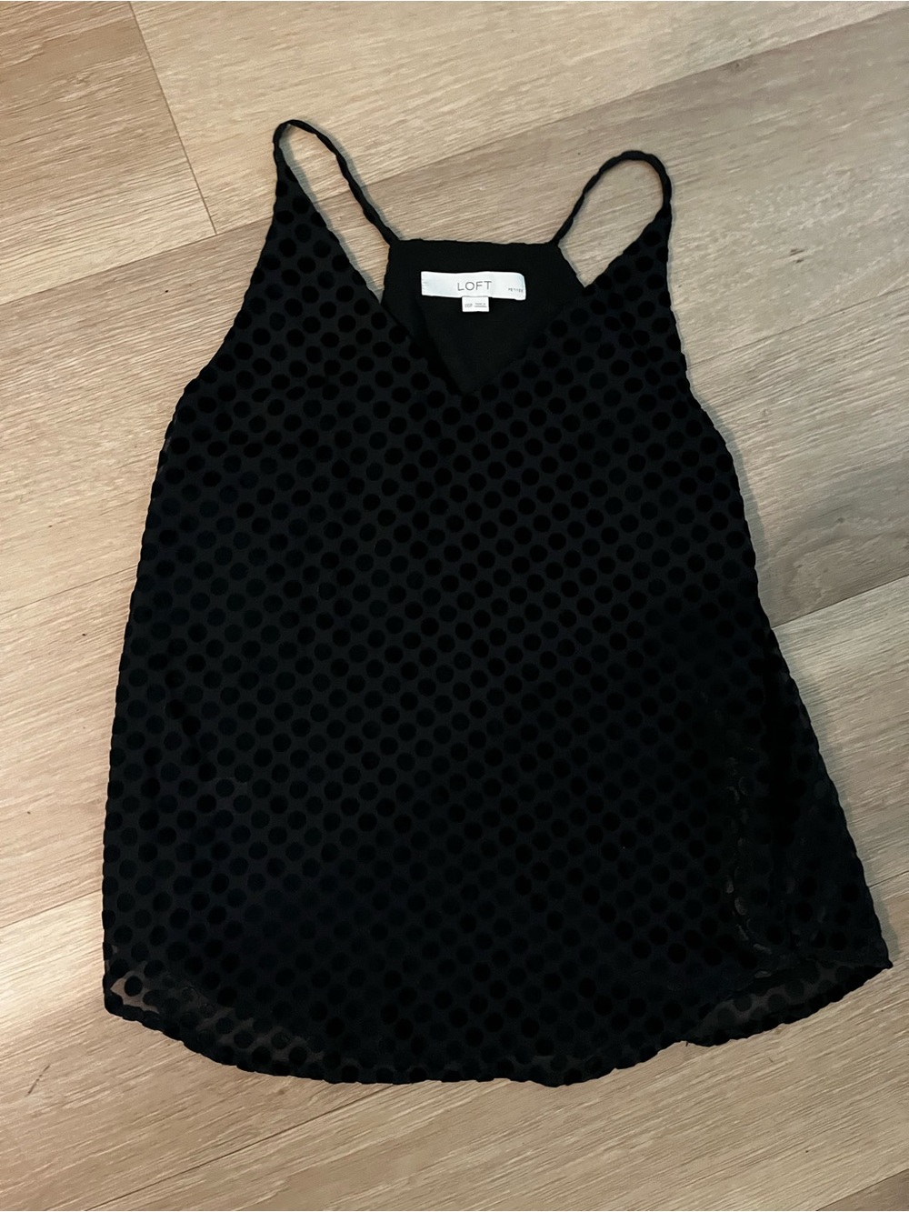 LOFT Black Polka Dot Velvet-Textured V-Neck Cami - Worn 1X